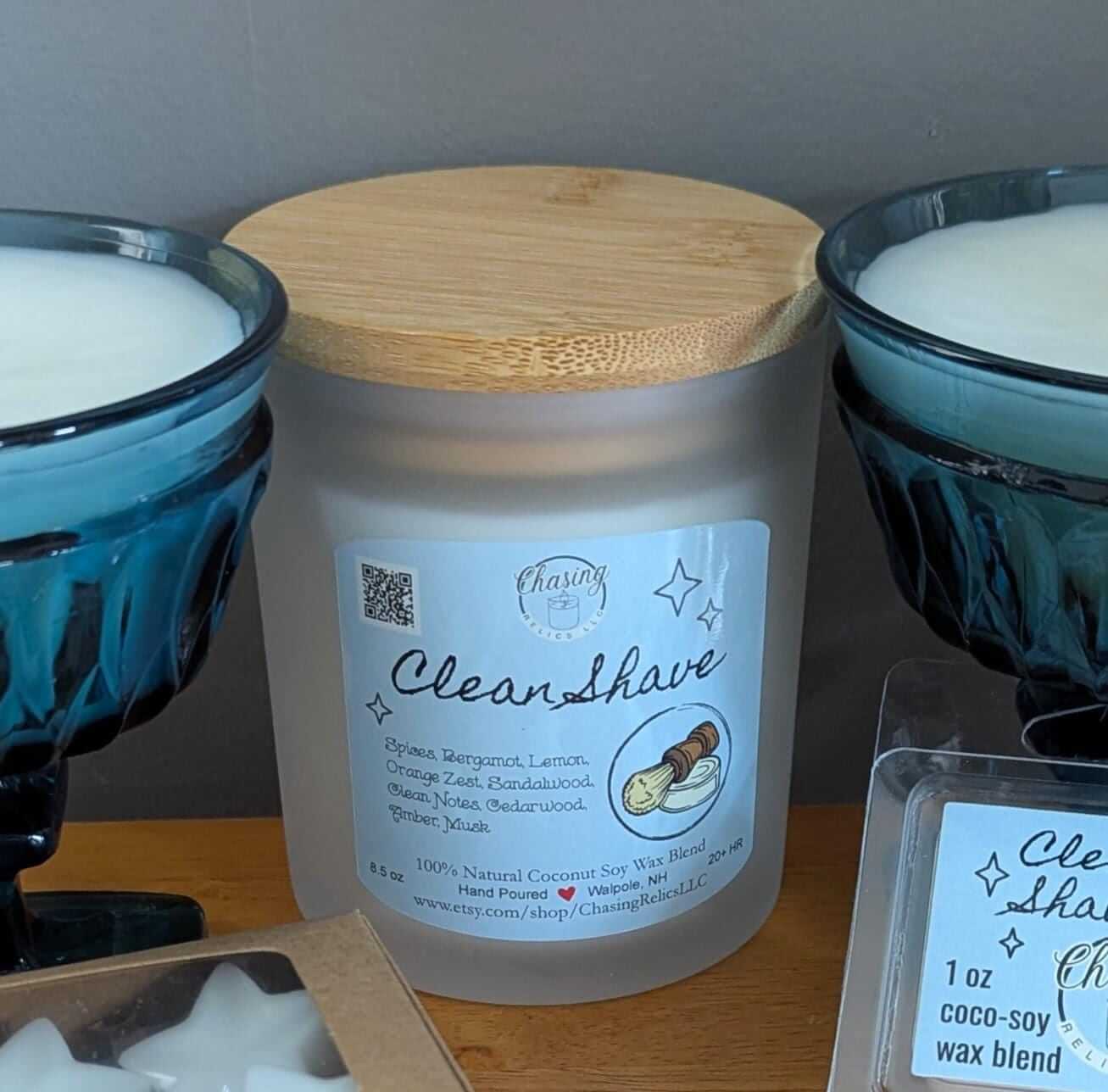 100% natural coconut soy wax blend &#39;Clean Shave&#39; non-toxic candle. Hand poured in Walpole, NH.