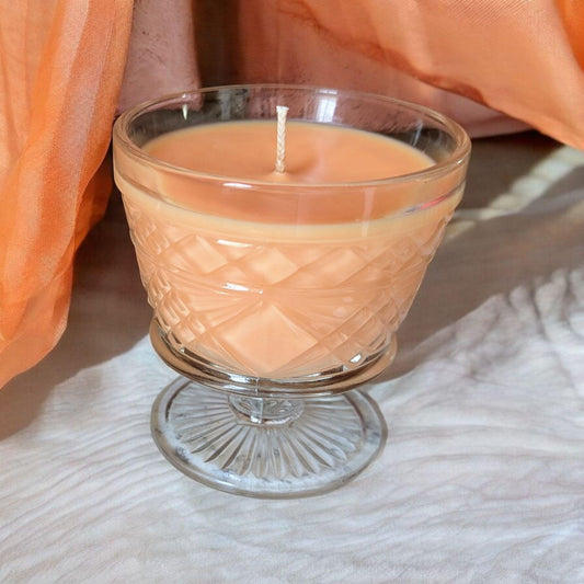 Clementine Sunshine, Upcycled Natural Coco-Soy Wax Blend, Vintage Clear Glass Sherbet Cup, 6 oz