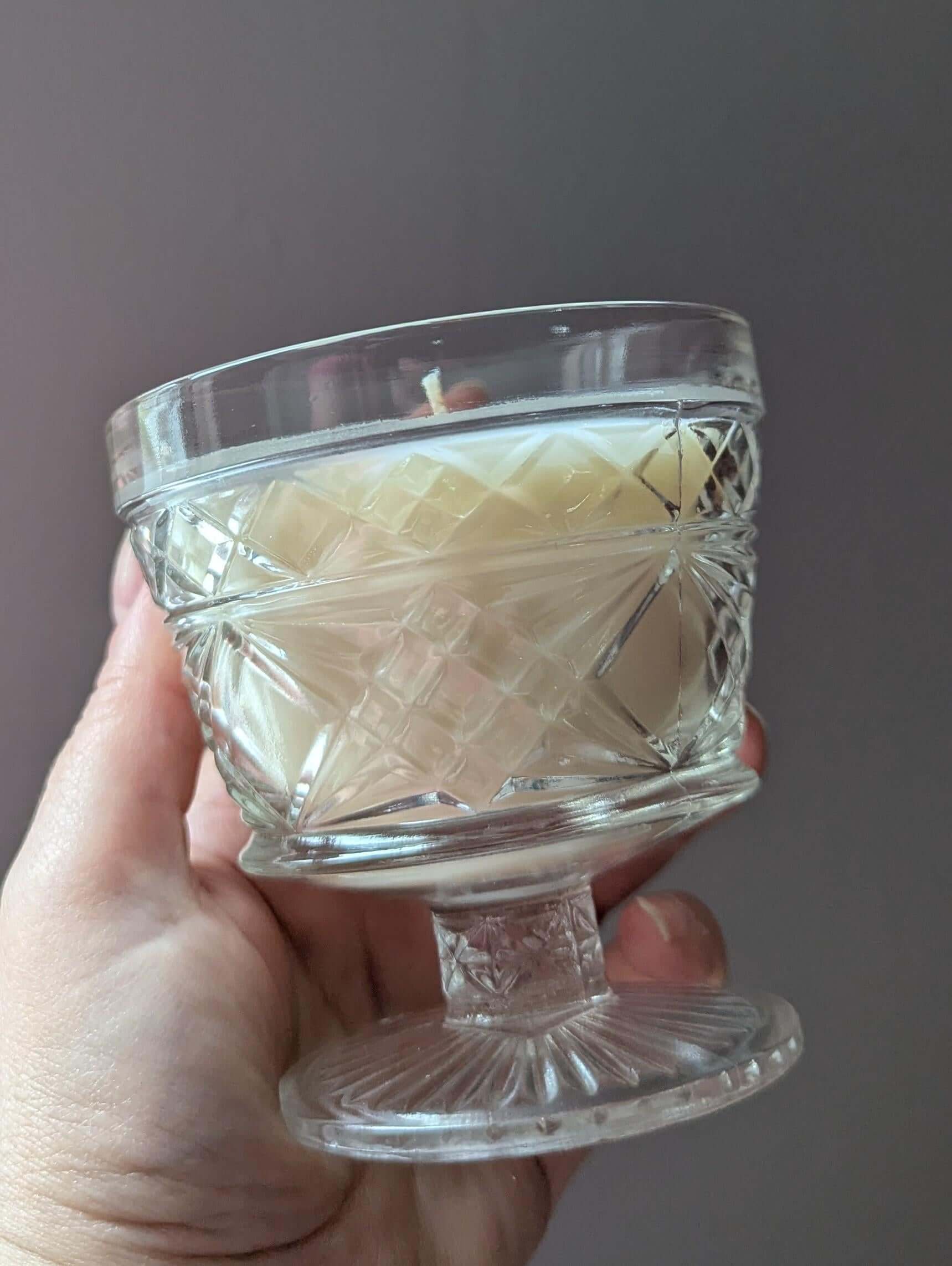 Hand-poured 6 oz unscented candle in elegant pressed glass, showcasing a coco-soy wax blend for soothing ambiance.