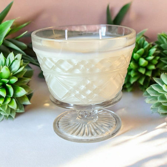 Unscented Candle, Coco-Soy Wax Blend, 6 oz for Dining, Yoga, Power Outage, Spa, Vintage Vibe Hazel Atlas Glass