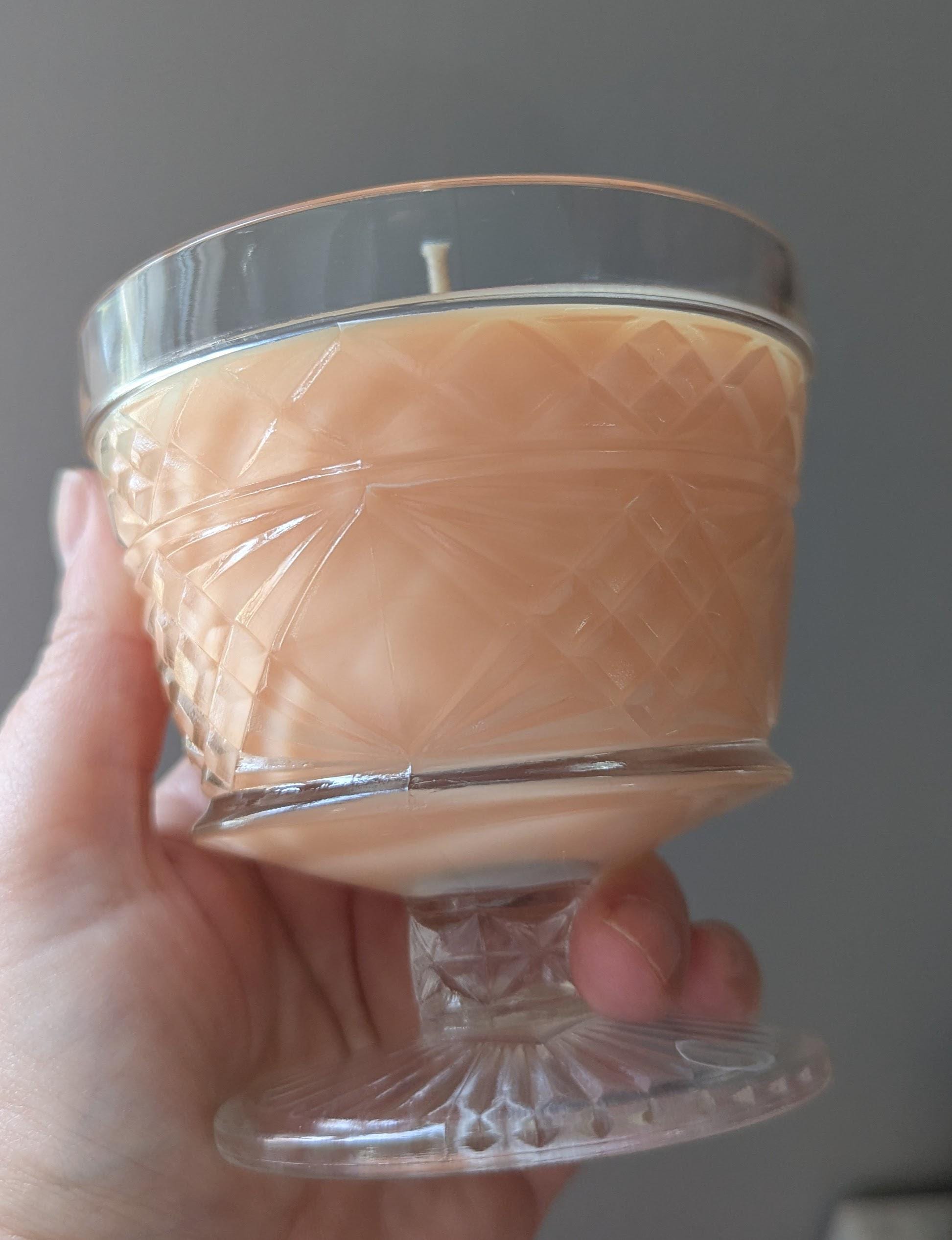Clementine Sunshine, Upcycled Natural Coco-Soy Wax Blend, Vintage Clear Glass Sherbet Cup, 6 oz