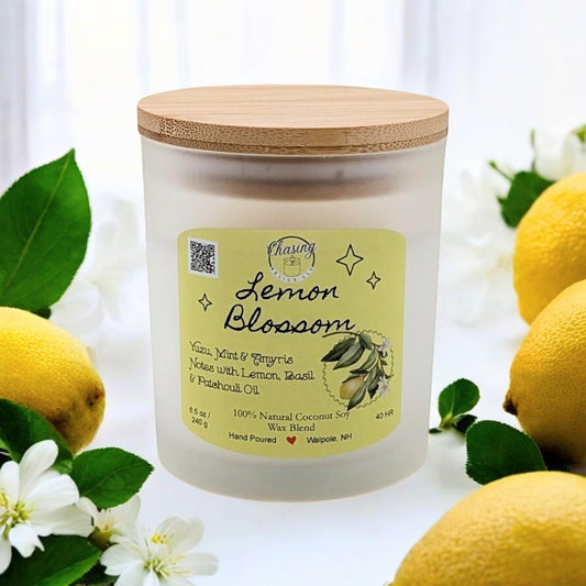 Lemon Blossom Candle – 8.5 oz | Hand-Poured in Frosted Jar with Bamboo Lid | Phthalate-Free | Summer Scent