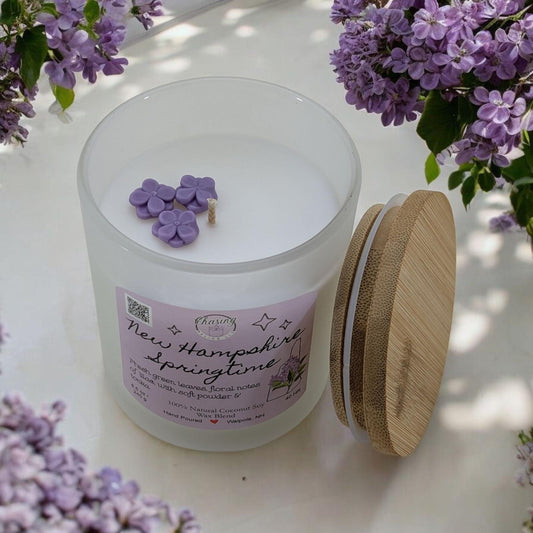 Lilac Coco-Soy Candle – 8.5 oz | Hand-Poured in Frosted Jar with Bamboo Lid | Phthalate-Free | New Hampshire Springtime Scent