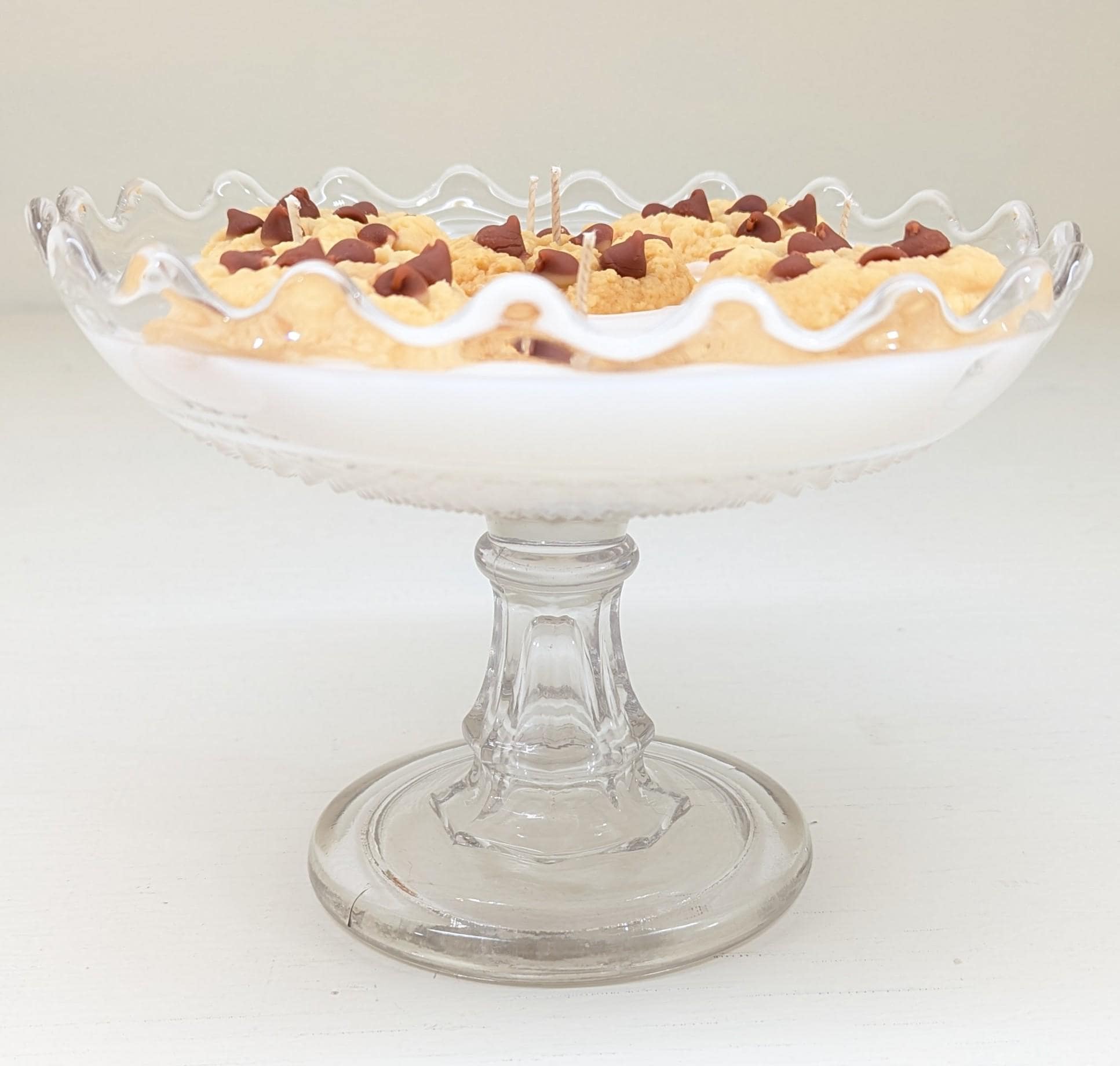 Vintage Glass Pedestal Dish Candle – 18 oz Coco Soy with 5 Wicks | Unique Centerpiece Cookie Candle | One-of-a-Kind Gift for Home Décor