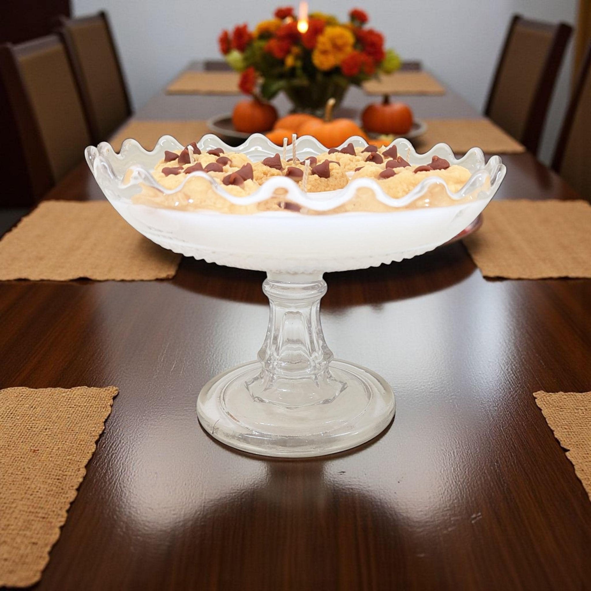 Vintage Glass Pedestal Dish Candle – 18 oz Coco Soy with 5 Wicks | Unique Centerpiece Cookie Candle | One-of-a-Kind Gift for Home Décor