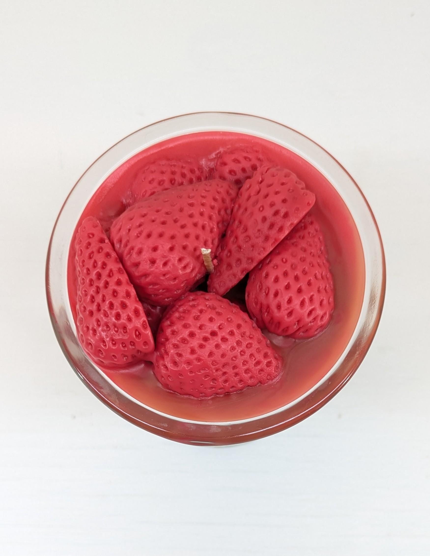 Strawberry Chocolate Sundae Candle – Vintage Glass Dessert Candle | Realistic Wax Strawberries | 6oz Coco Soy Candle | Handmade Gift