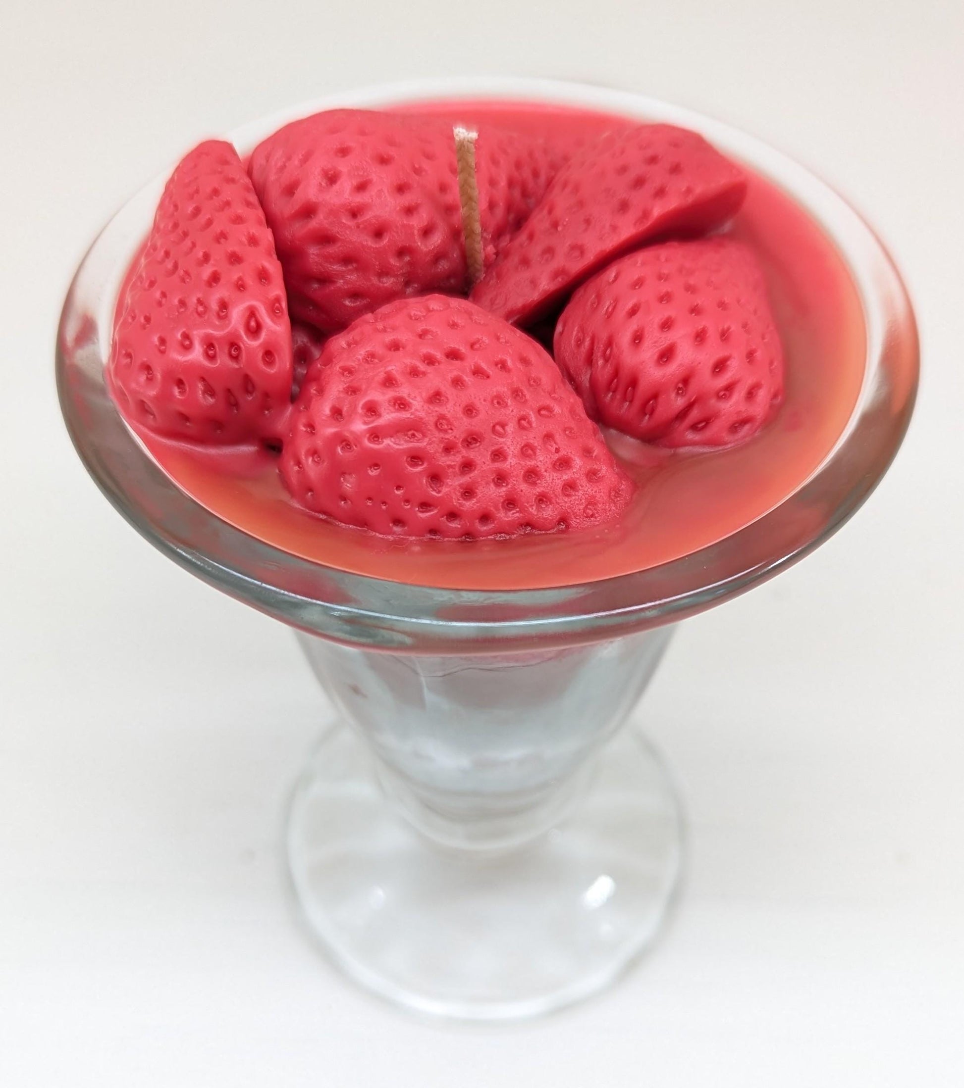 Strawberry Chocolate Sundae Candle – Vintage Glass Dessert Candle | Realistic Wax Strawberries | 6oz Coco Soy Candle | Handmade Gift
