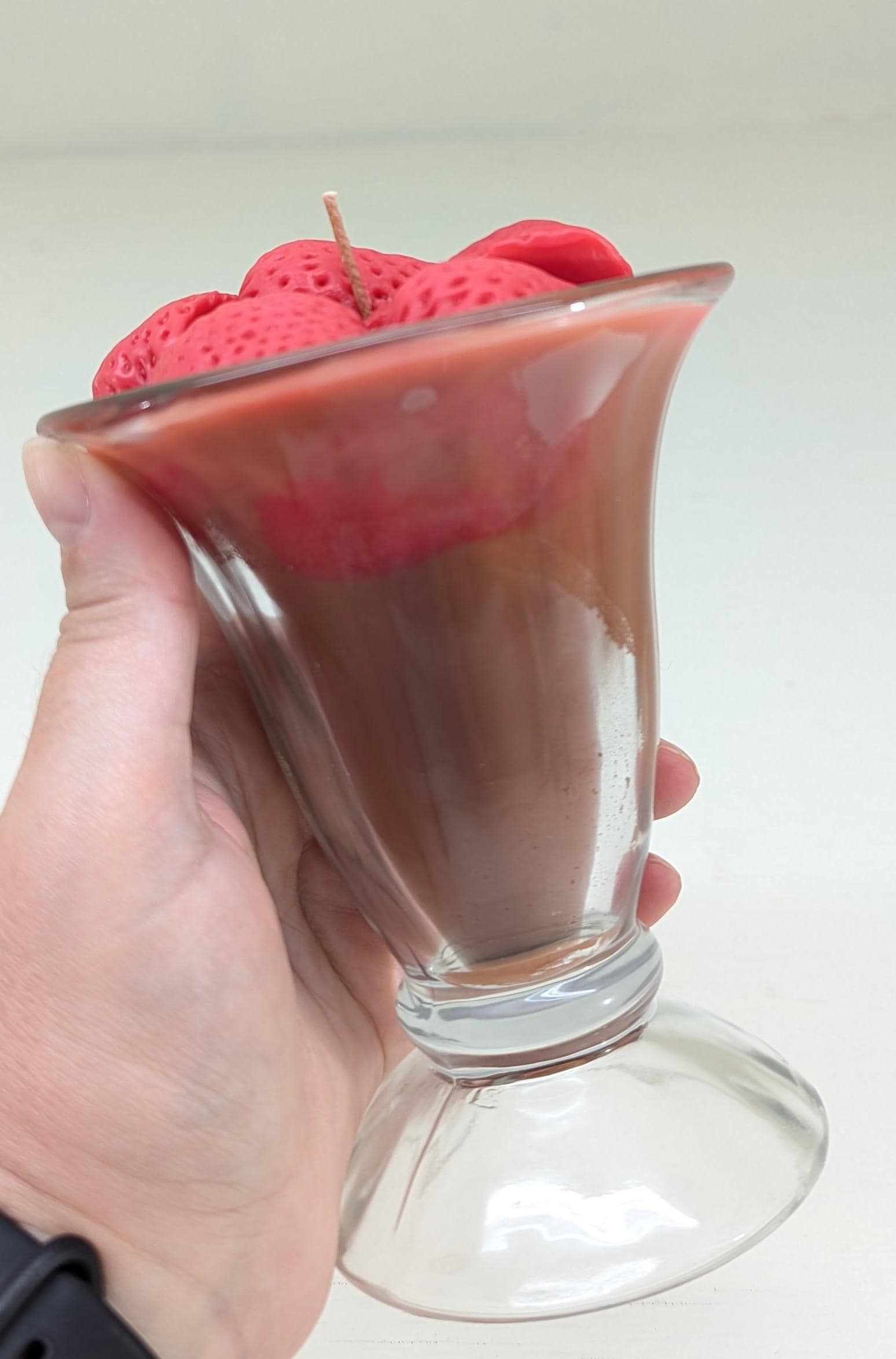 Strawberry Chocolate Sundae Candle – Vintage Glass Dessert Candle | Realistic Wax Strawberries | 6oz Coco Soy Candle | Handmade Gift
