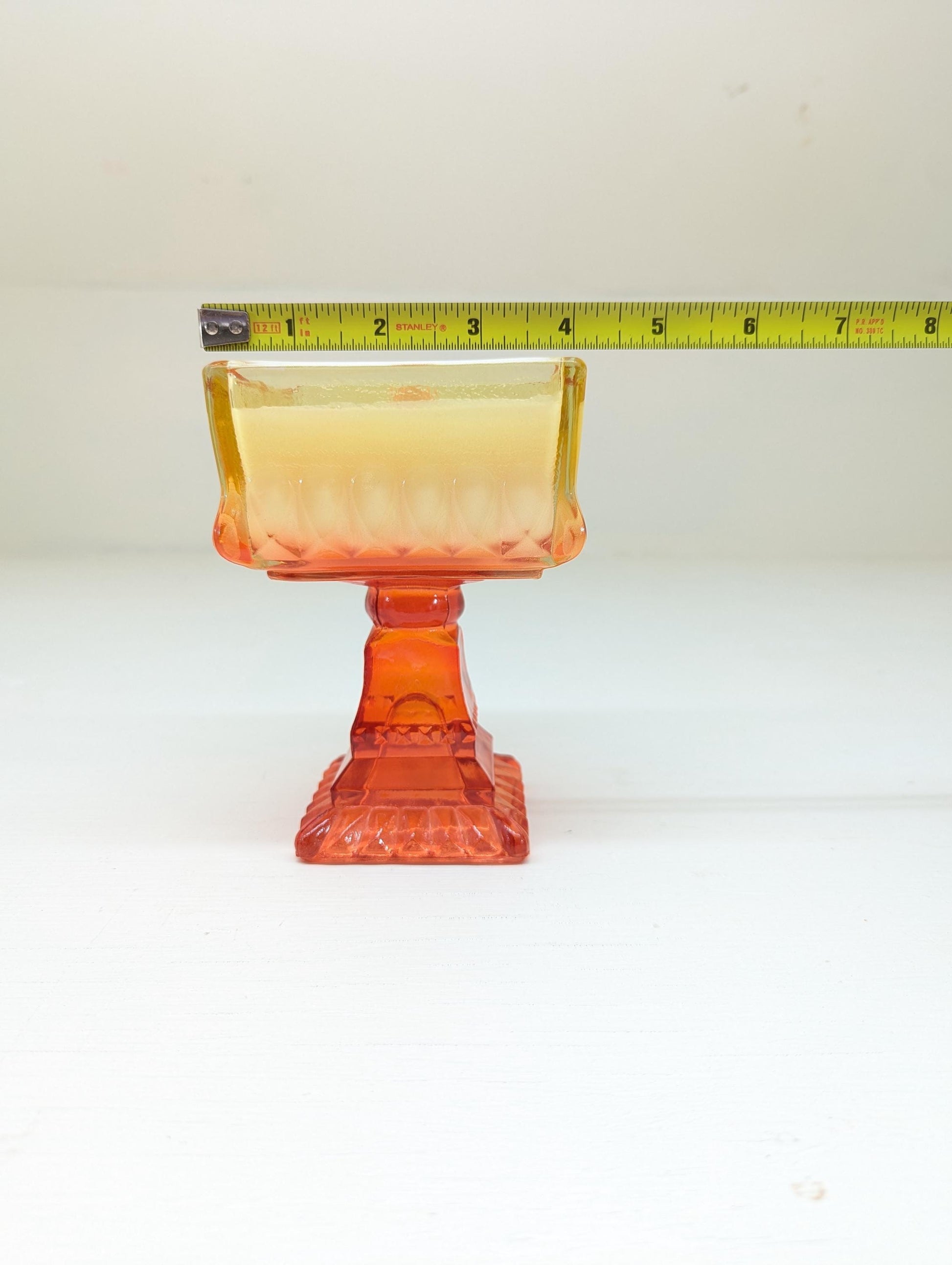 Apple Cider Candle – 10 oz Coco Soy | Vintage Orange Pedestal Glass | Wooden Wick | Hand Poured Autumn Candle