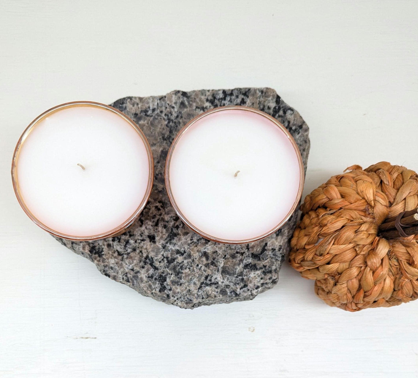 Pumpkin Waffle Candle Duo – 4 oz Vintage Peach Glass | Coco Soy Wax | Cotton Wick | Fall Candle Gift Set | Small Batch Handmade