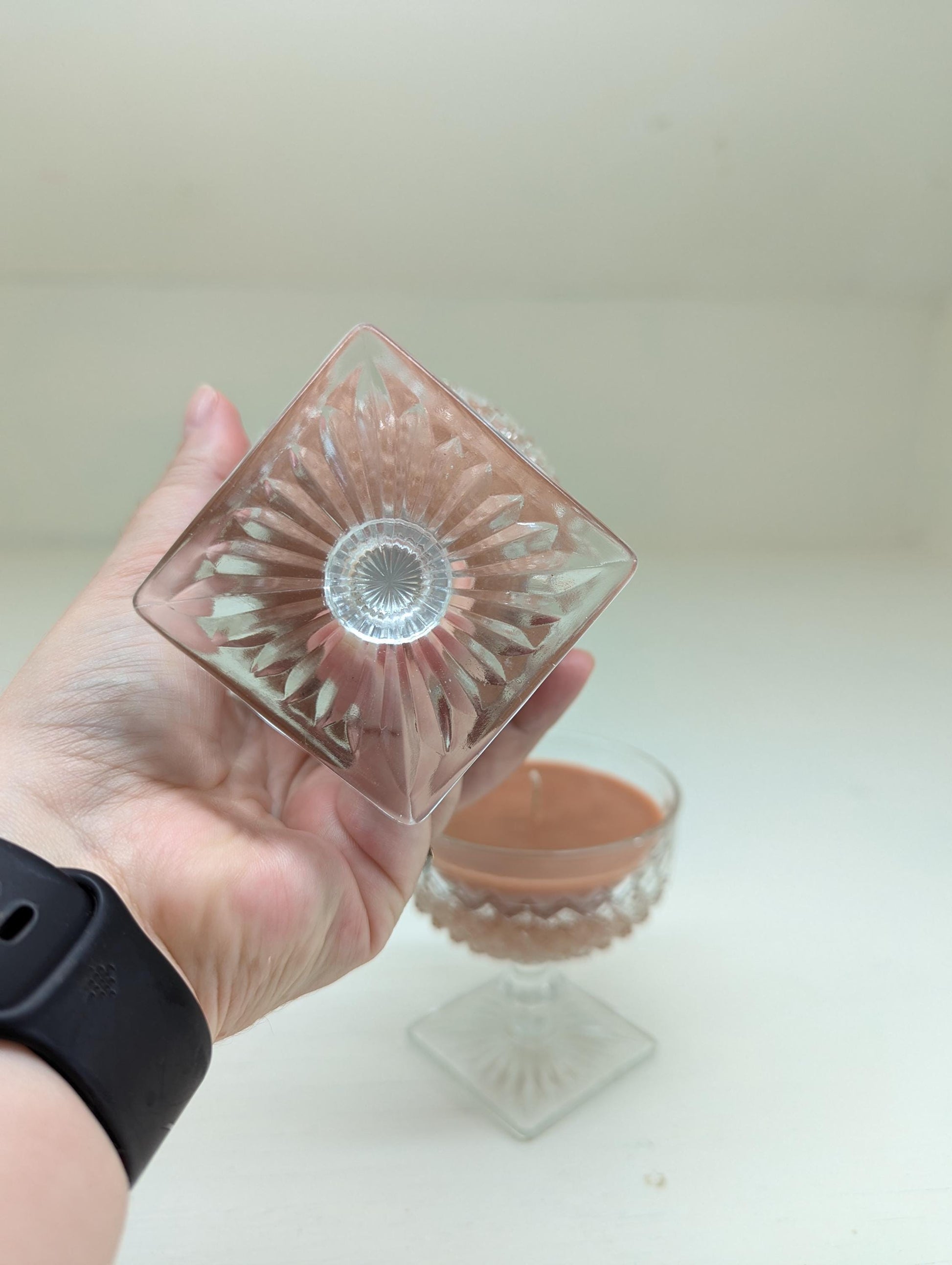 Chocolate Pudding Candle Duo – 4 oz Vintage Cut Glass Cups | Coco Soy Wax | Cotton Wick | Upcycled Dessert Candle Gift Set