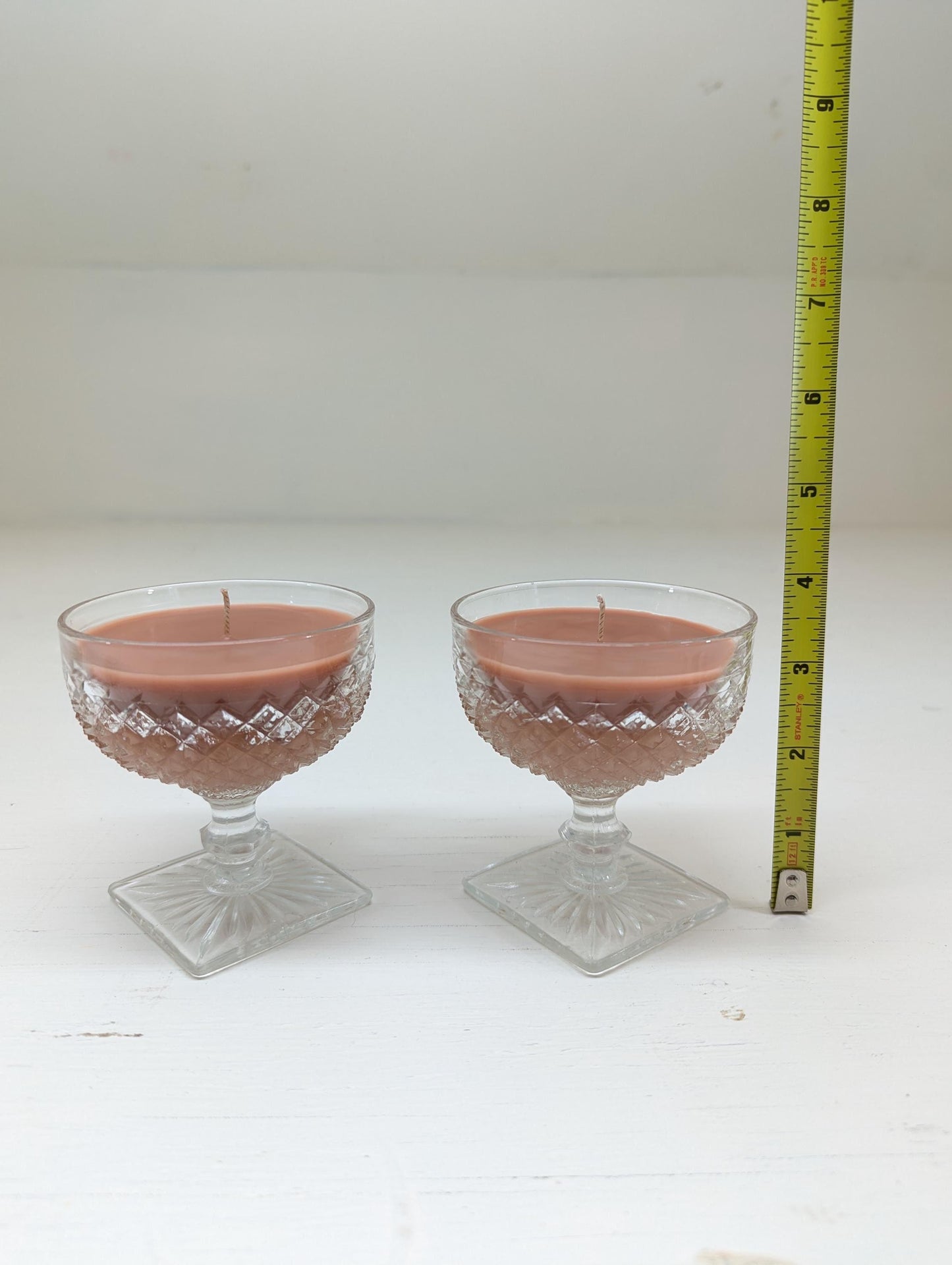 Chocolate Pudding Candle Duo – 4 oz Vintage Cut Glass Cups | Coco Soy Wax | Cotton Wick | Upcycled Dessert Candle Gift Set