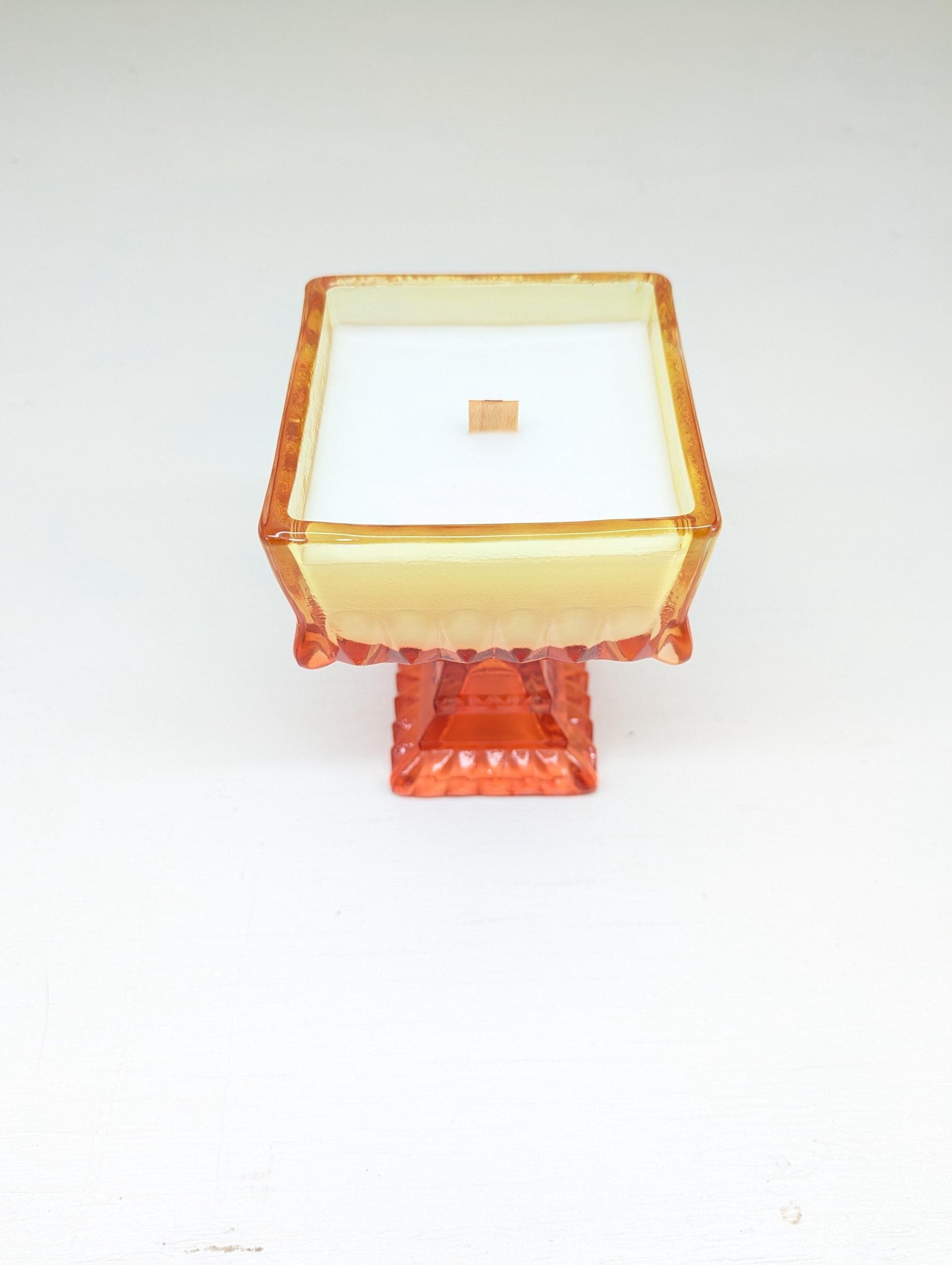Apple Cider Candle – 10 oz Coco Soy | Vintage Orange Pedestal Glass | Wooden Wick | Hand Poured Autumn Candle