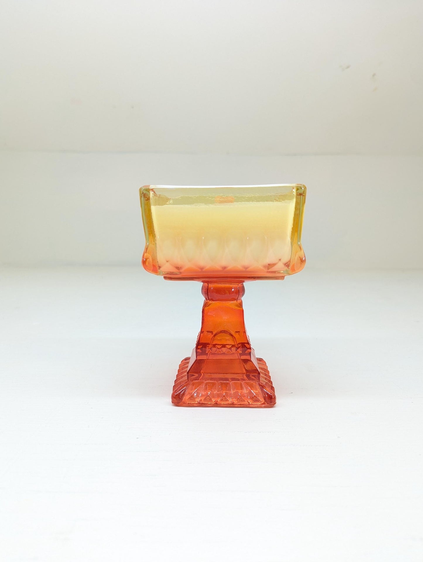 Apple Cider Candle – 10 oz Coco Soy | Vintage Orange Pedestal Glass | Wooden Wick | Hand Poured Autumn Candle