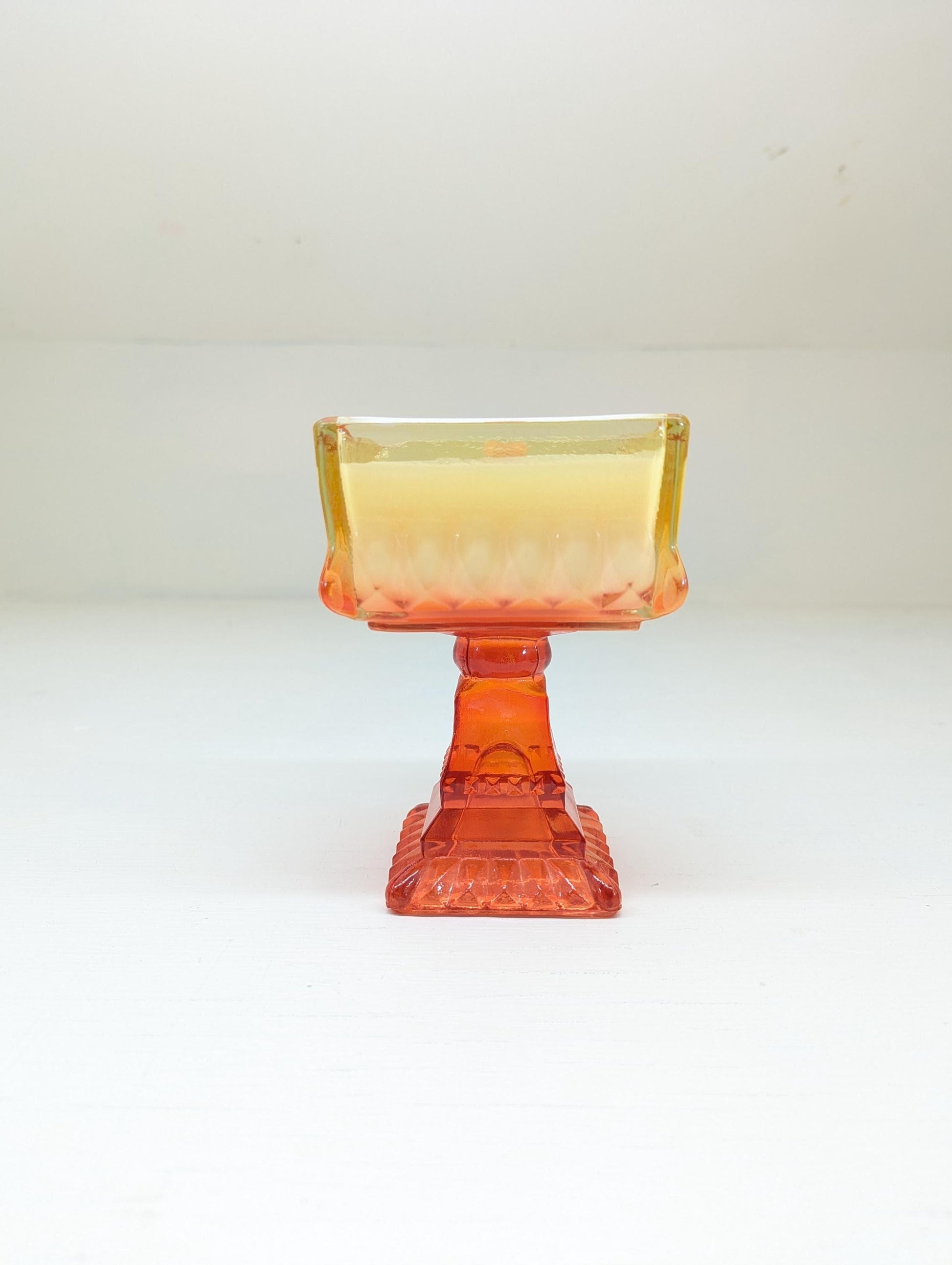 Apple Cider Candle – 10 oz Coco Soy | Vintage Orange Pedestal Glass | Wooden Wick | Hand Poured Autumn Candle