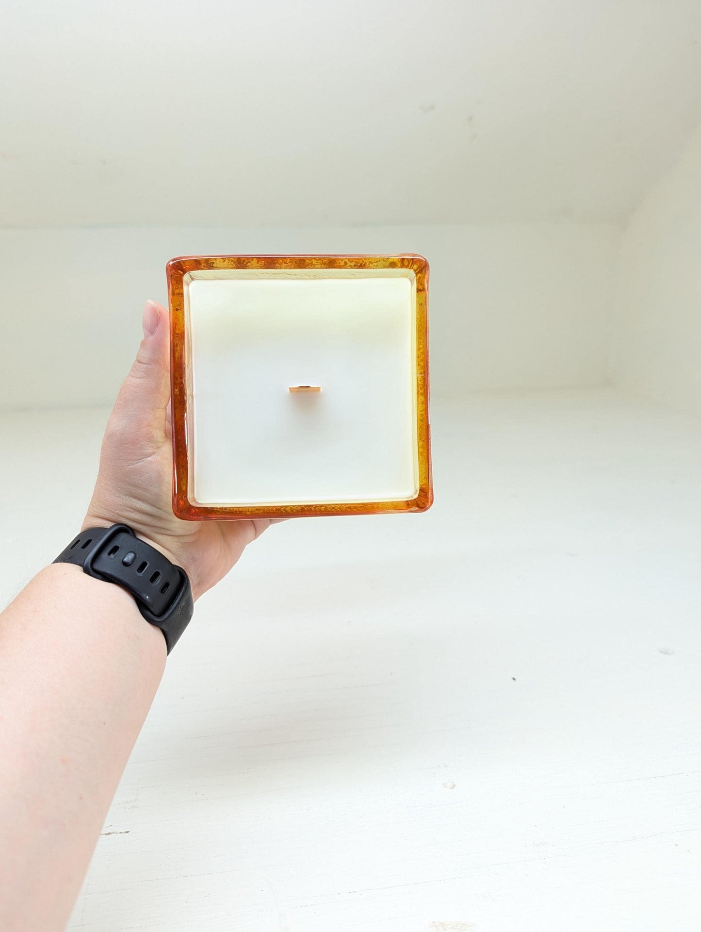 Apple Cider Candle – 10 oz Coco Soy | Vintage Orange Pedestal Glass | Wooden Wick | Hand Poured Autumn Candle