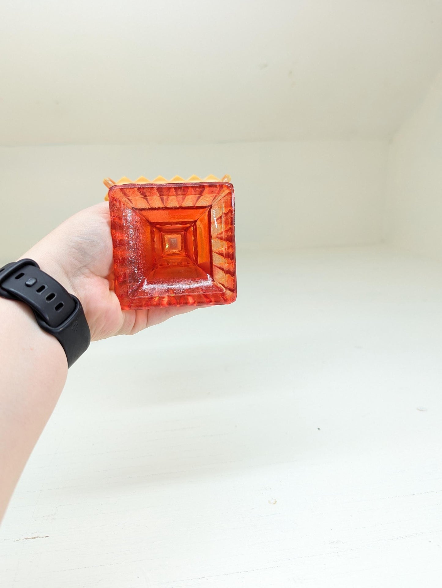 Apple Cider Candle – 10 oz Coco Soy | Vintage Orange Pedestal Glass | Wooden Wick | Hand Poured Autumn Candle