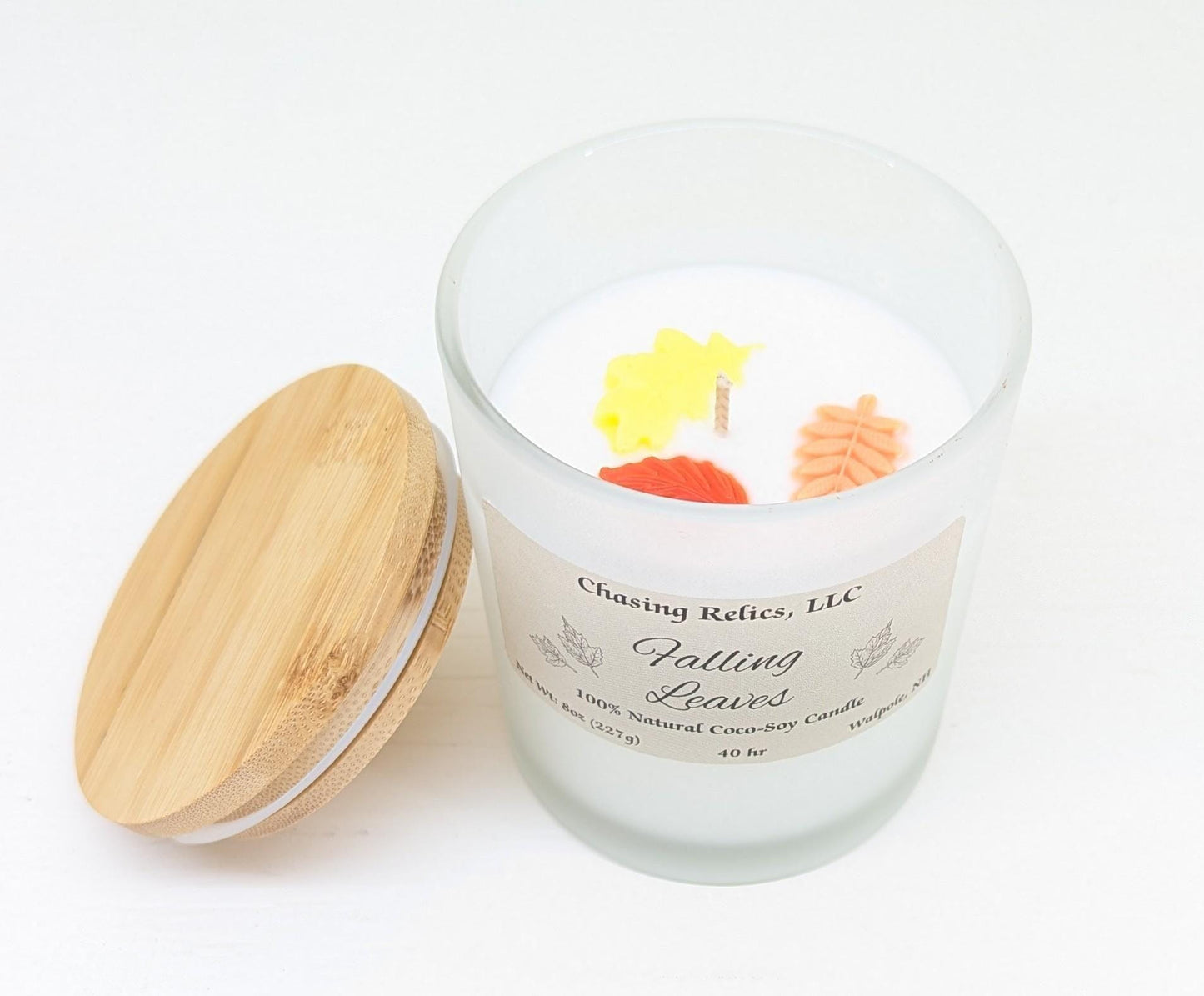 Falling Leaves Coco-Soy Candle - Autumn Scented, Bamboo Lid - 8oz