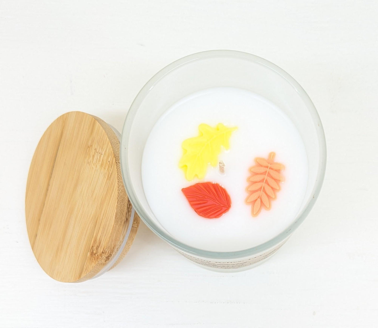 Falling Leaves Coco-Soy Candle - Autumn Scented, Bamboo Lid - 8oz