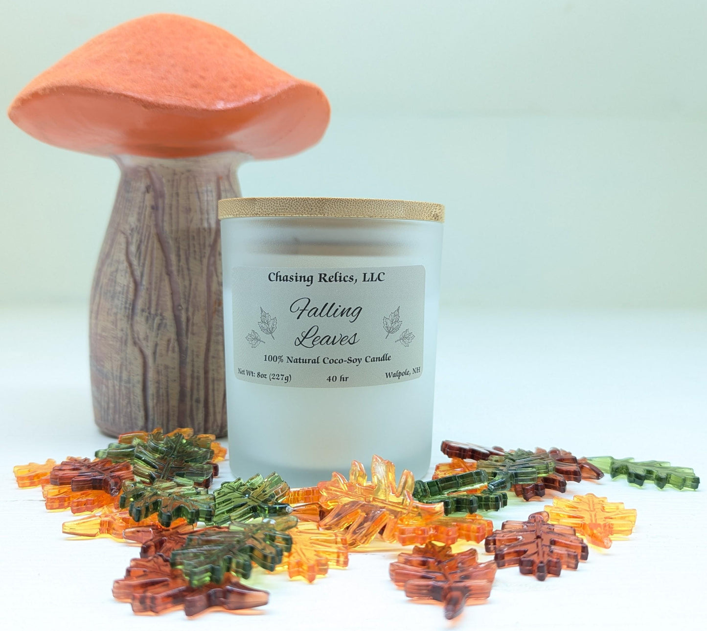 Falling Leaves Coco-Soy Candle - Autumn Scented, Bamboo Lid - 8oz