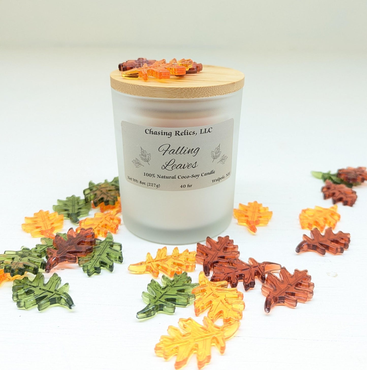 Falling Leaves Coco-Soy Candle - Autumn Scented, Bamboo Lid - 8oz
