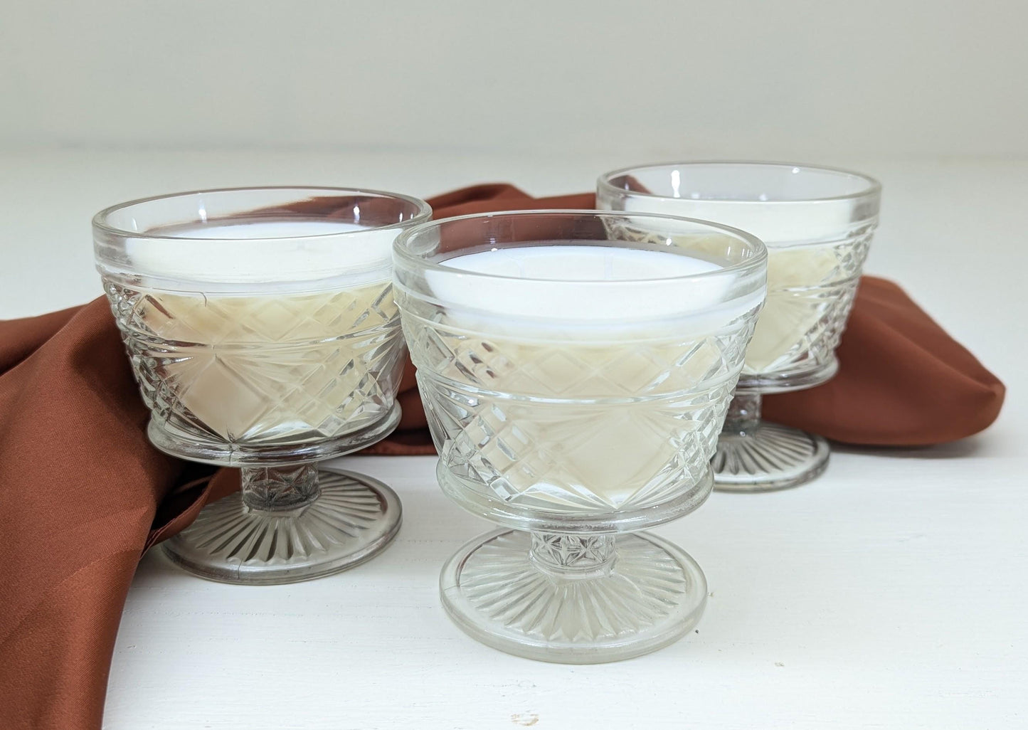 Unscented Soy Candle Bundle: 3 Vintage Hazel Atlas Glass Candles, Coco-Soy Wax Blend