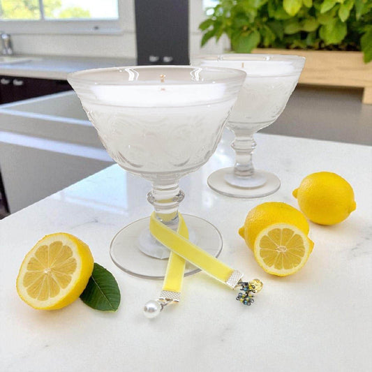 Lemon Blossom Scented Candles with Bookmark Bundle | Vintage Glass, Coco-Soy Wax & Velvet Ribbon