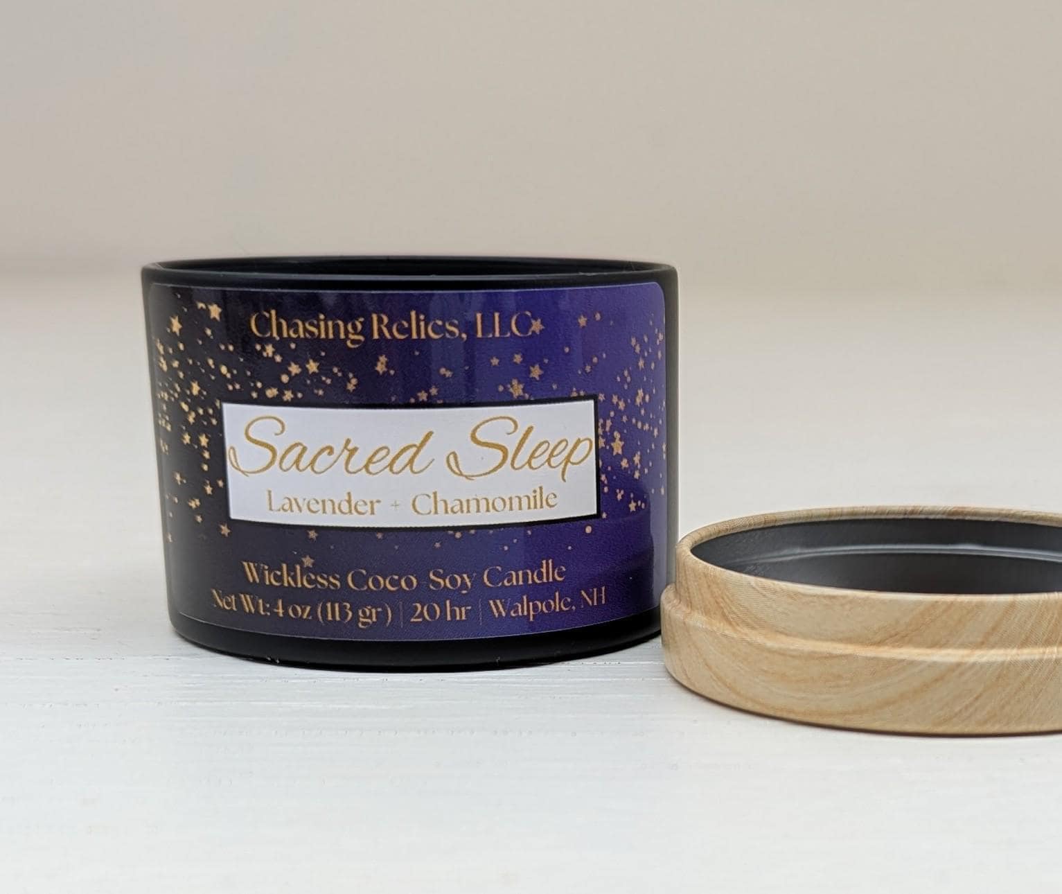 Lavender Chamomile Coco-Soy Wickless Candle: Sacred Sleep Aromatherapy