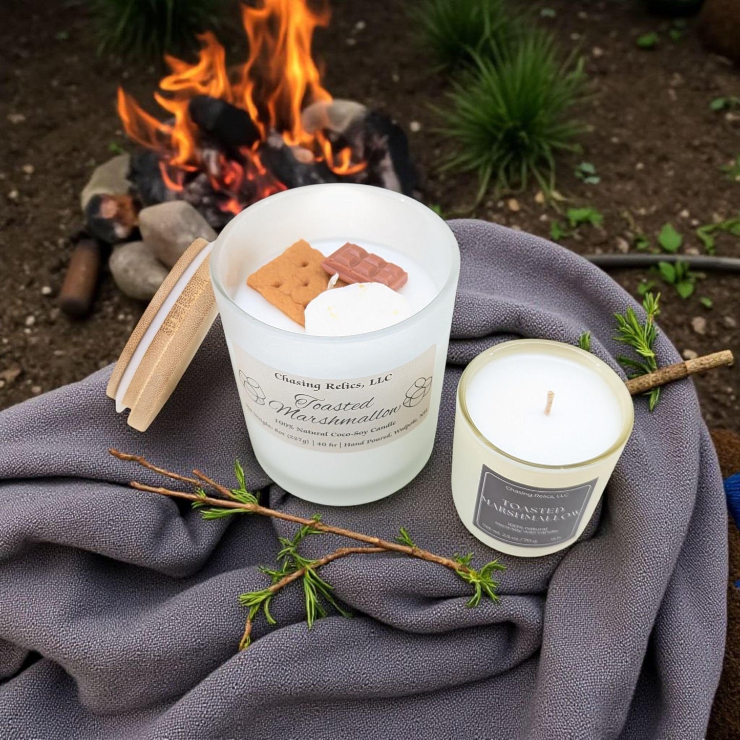 Toasted Marshmallow Coco Soy Candle: Vanilla & Smoky Woods Scent