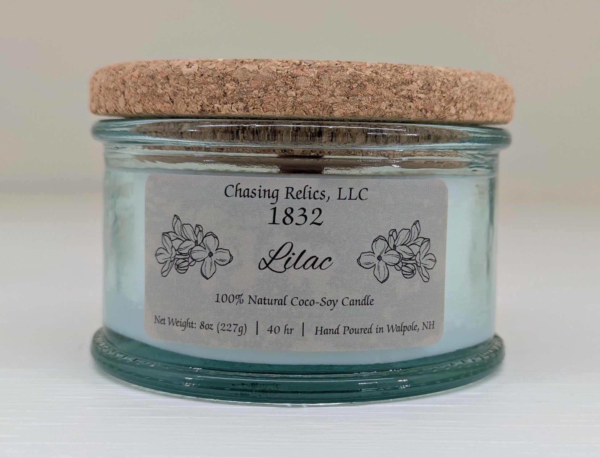 Lilac Candle in Recycled Glass | 8oz Hand-Poured Coco-Soy Wax | Wooden Wick Floral Scented Gift