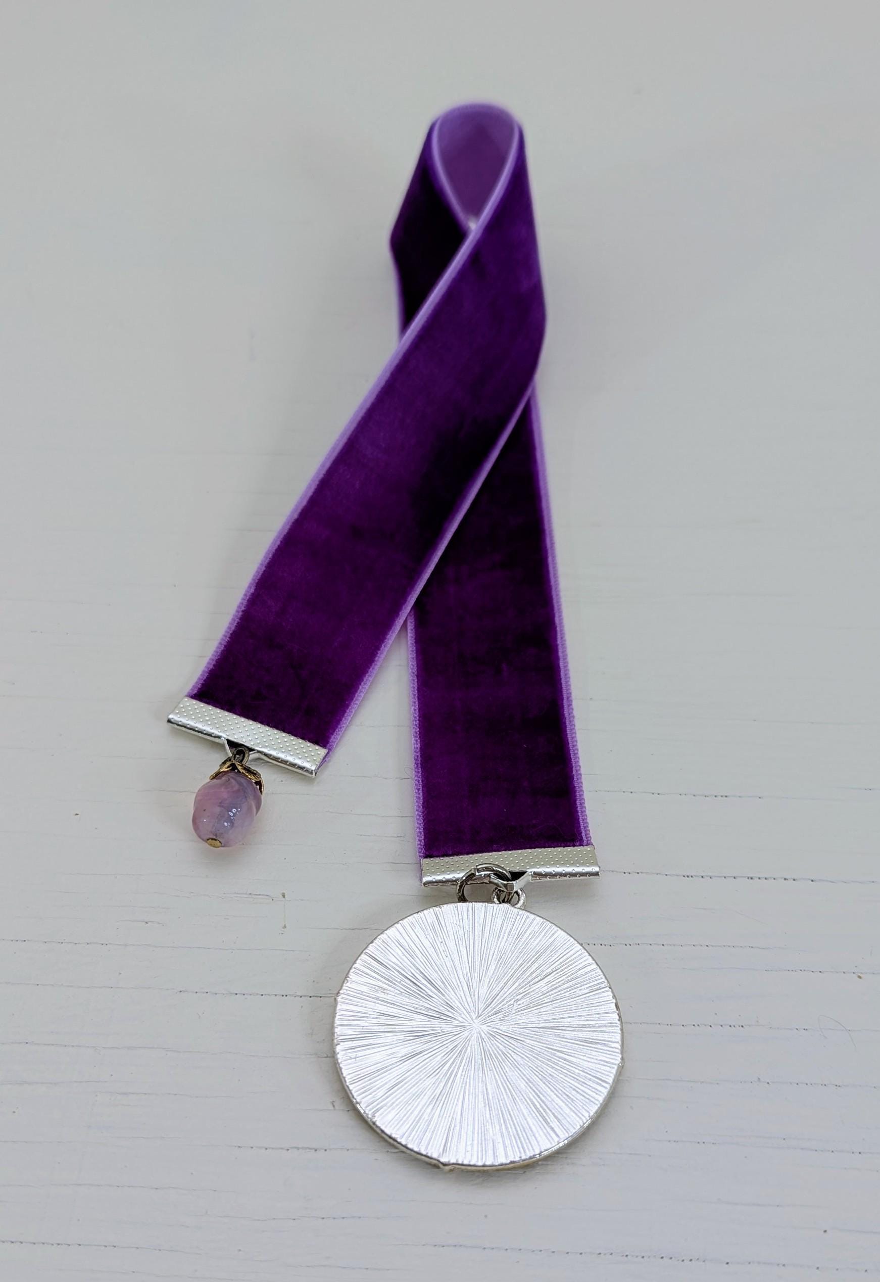 Zodiac Velvet Bookmark – Vintage Astrology Charm & Gemstone Accent | 12" Purple Ribbon | Handmade Gift for Readers and Horoscope Lovers