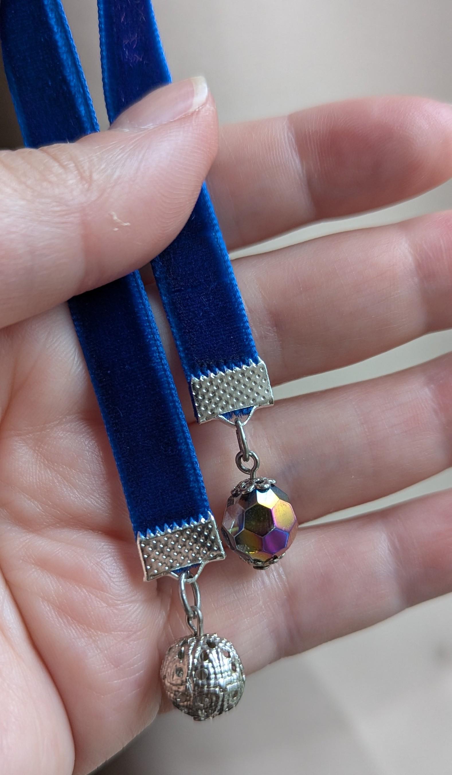 Mini Velvet Bookmark – Deep Blue with Crystal & Filigree Silver Charms | 6" Ribbon | Elegant Book Accessory Gift for Readers