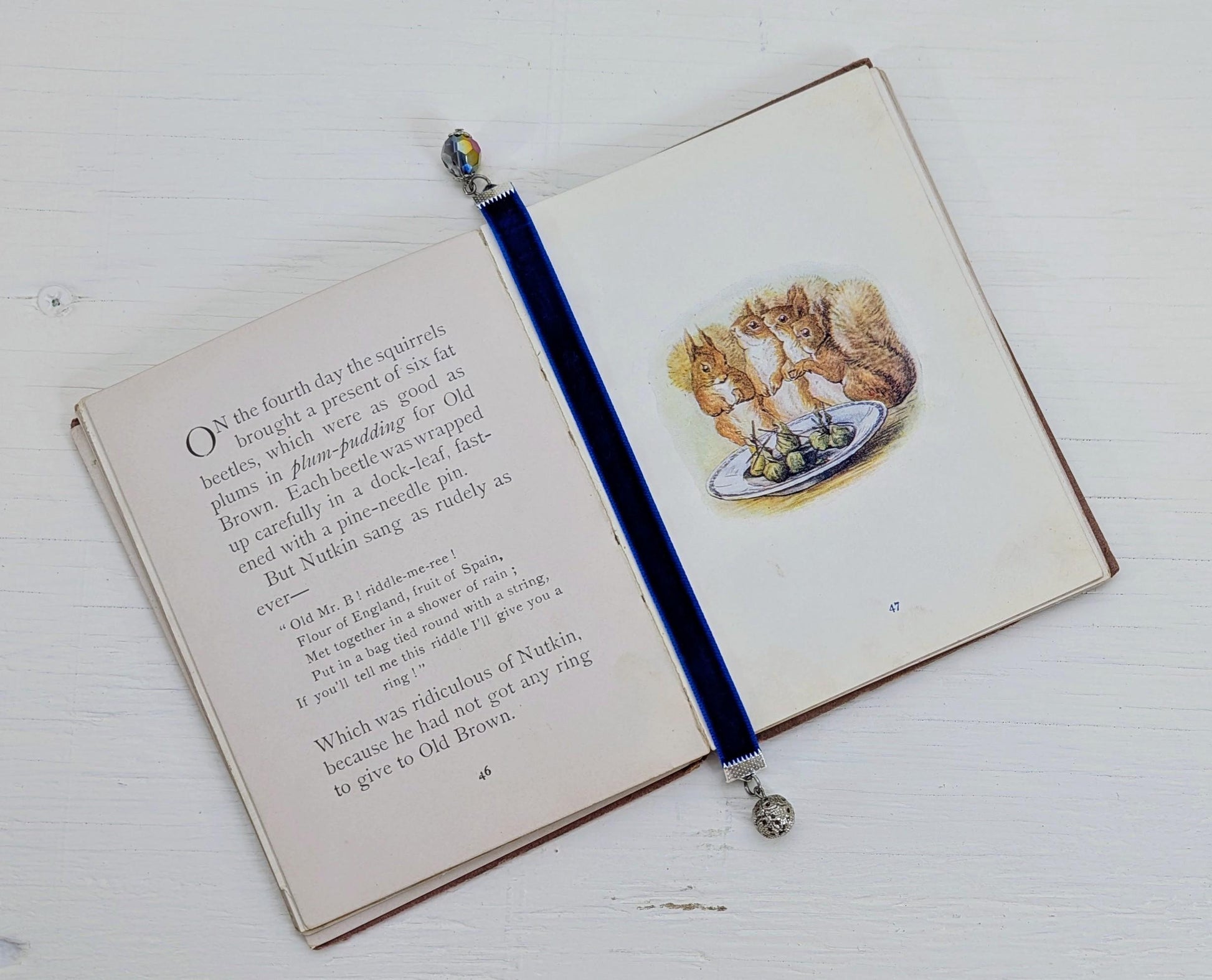 Mini Velvet Bookmark – Deep Blue with Crystal & Filigree Silver Charms | 6" Ribbon | Elegant Book Accessory Gift for Readers