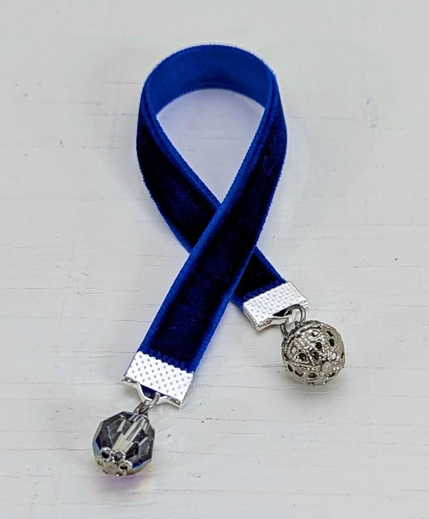 Mini Velvet Bookmark – Deep Blue with Crystal & Filigree Silver Charms | 6" Ribbon | Elegant Book Accessory Gift for Readers