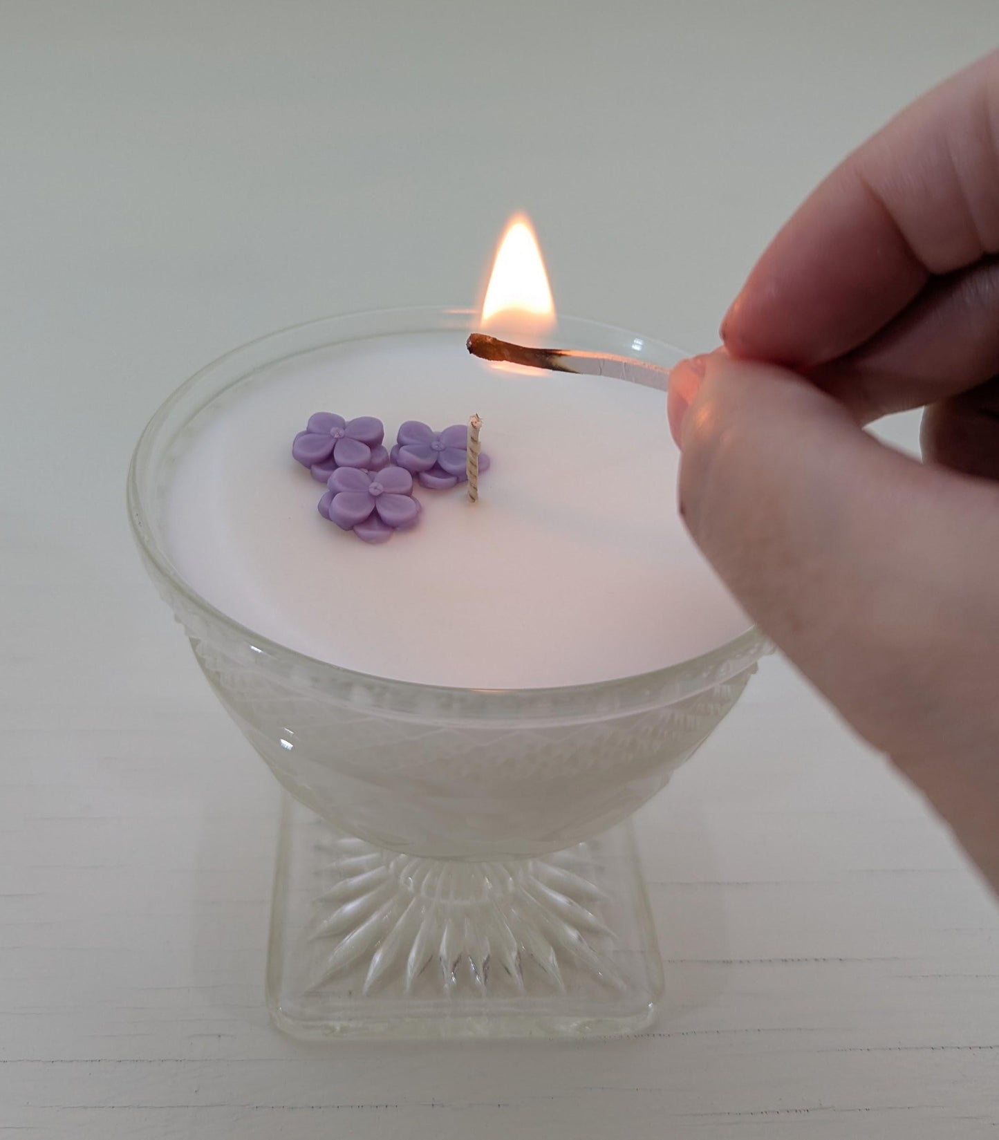 Lilac Soy Candle in Vintage Sherbet Cup – 6 oz | Hand-Poured Coco-Soy Wax | Phthalate-Free | New Hampshire Springtime Scent
