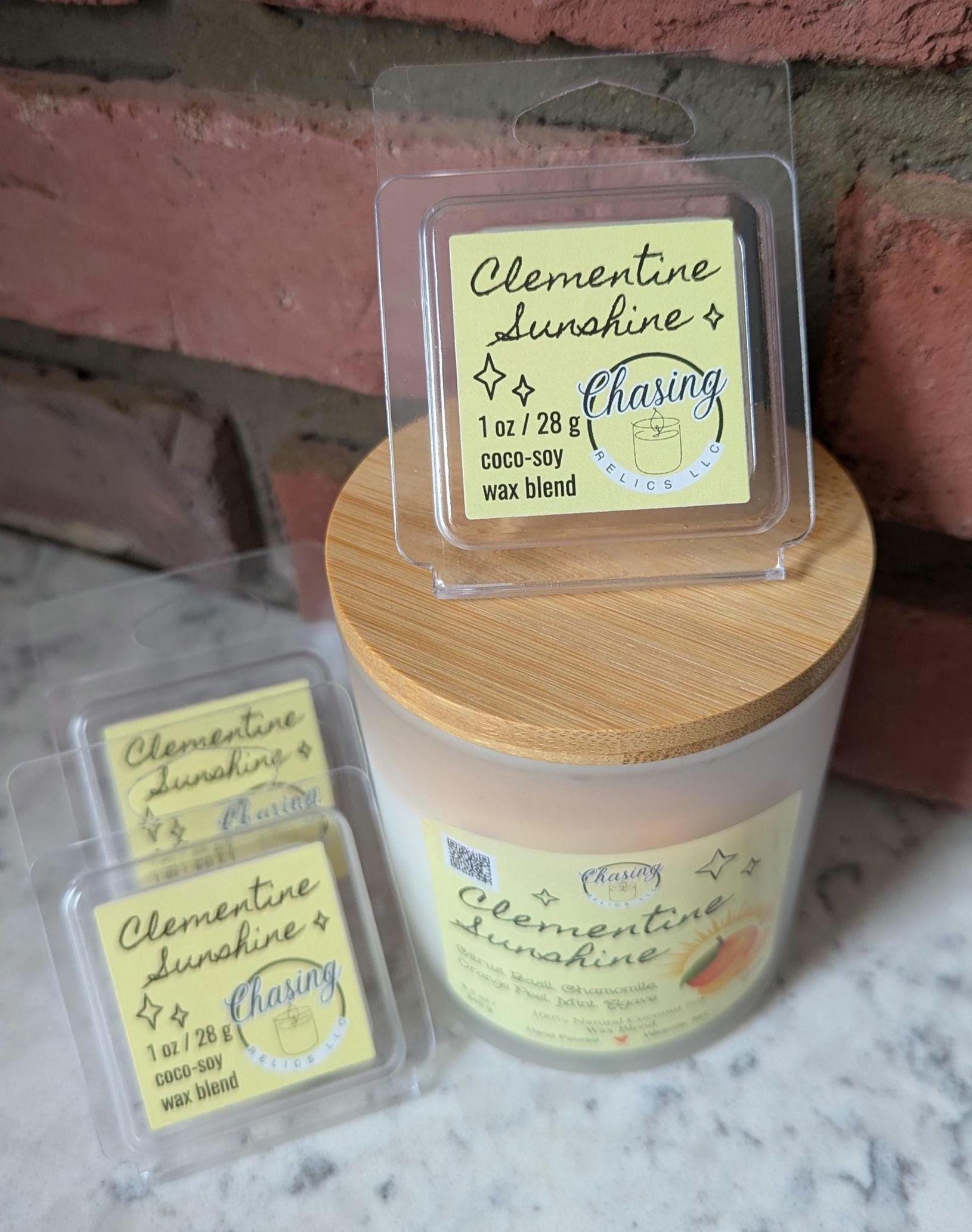 Clementine Sunshine Wax Melt, Natural Coco-Soy Wax Blend, Sample Size 1 oz Tart for Warmer