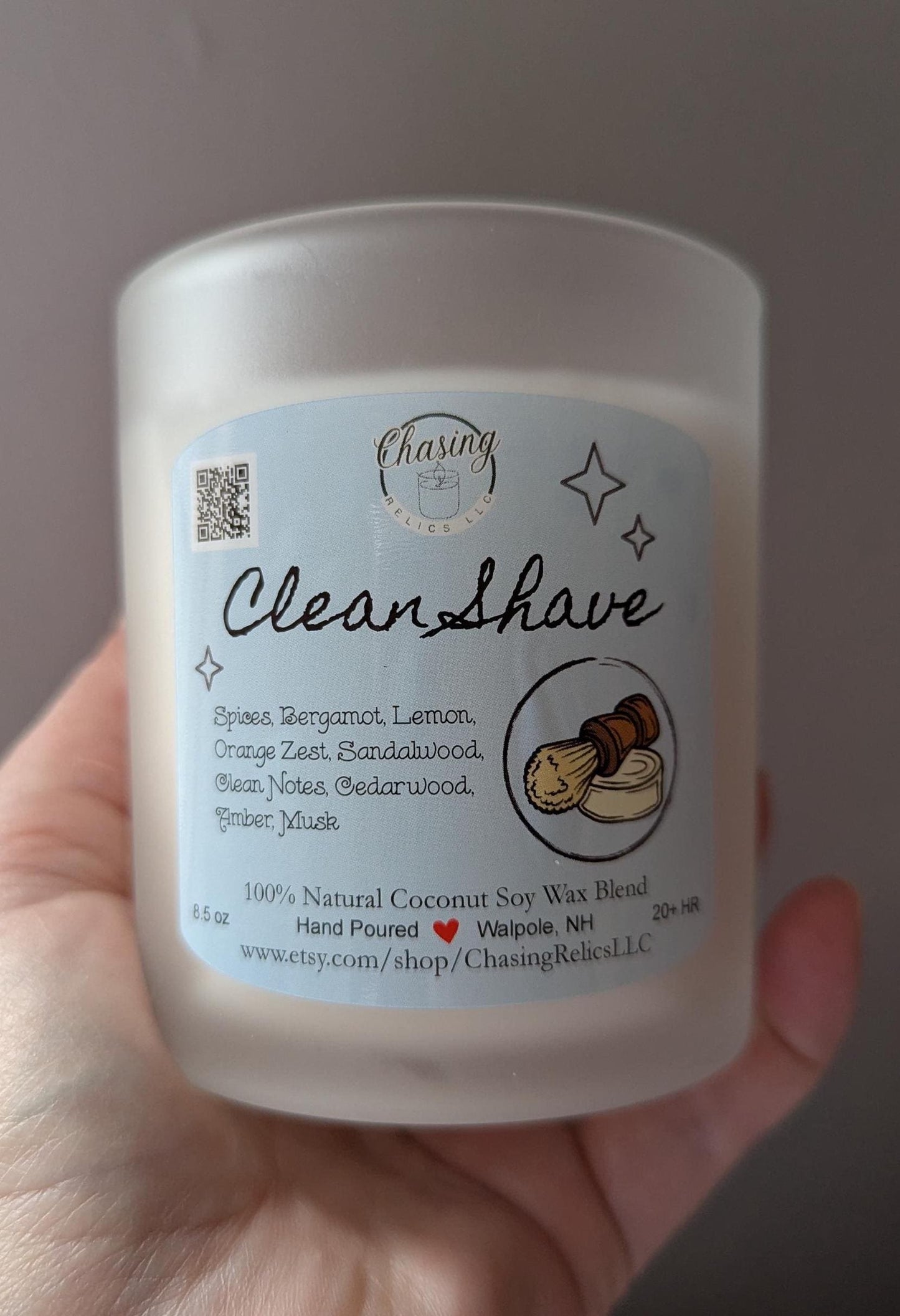 Clean Shave Candle – Hand-Poured Coconut Soy Candle | Masculine Scent | Bergamot, Sandalwood & Musk | Gift for Him | Eco-Friendly