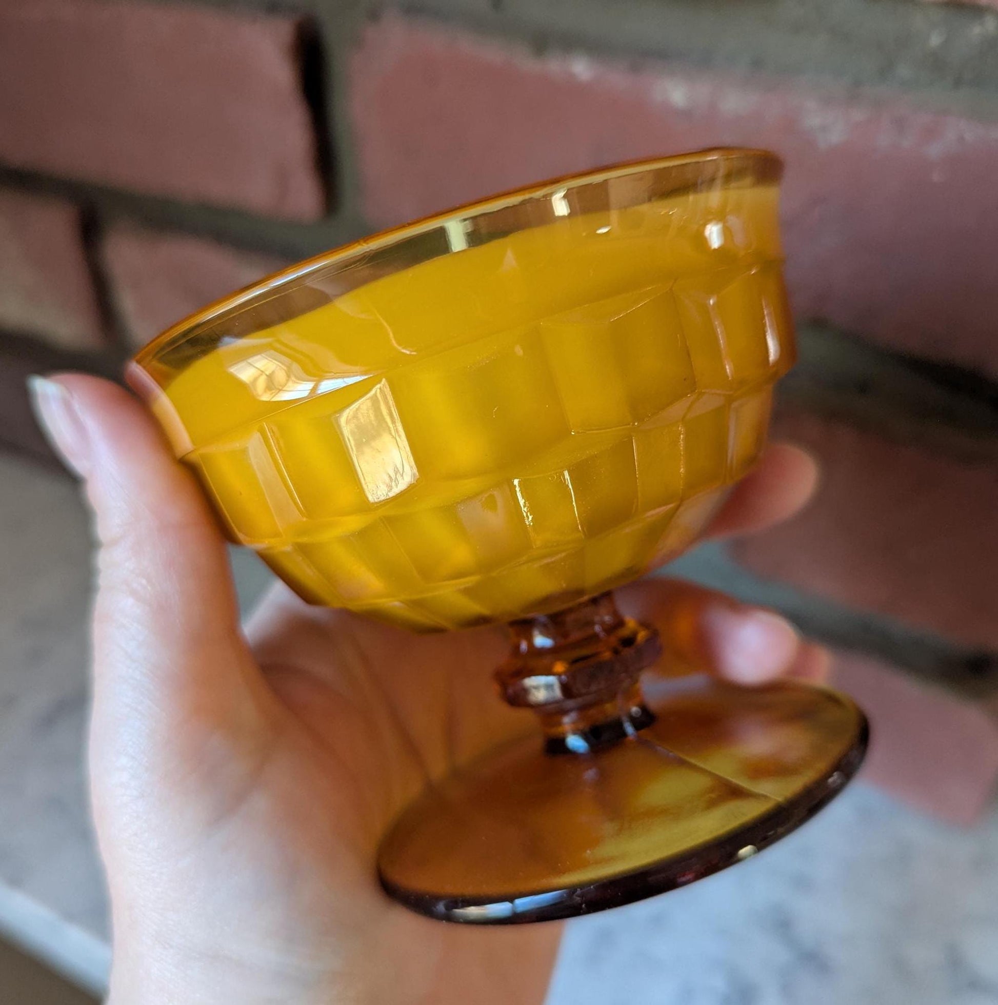 Hand-poured vintage glass candle with coco-soy wax blend, 'Oh, Sugar Cookie!' scent, amber cubist design, 6oz.