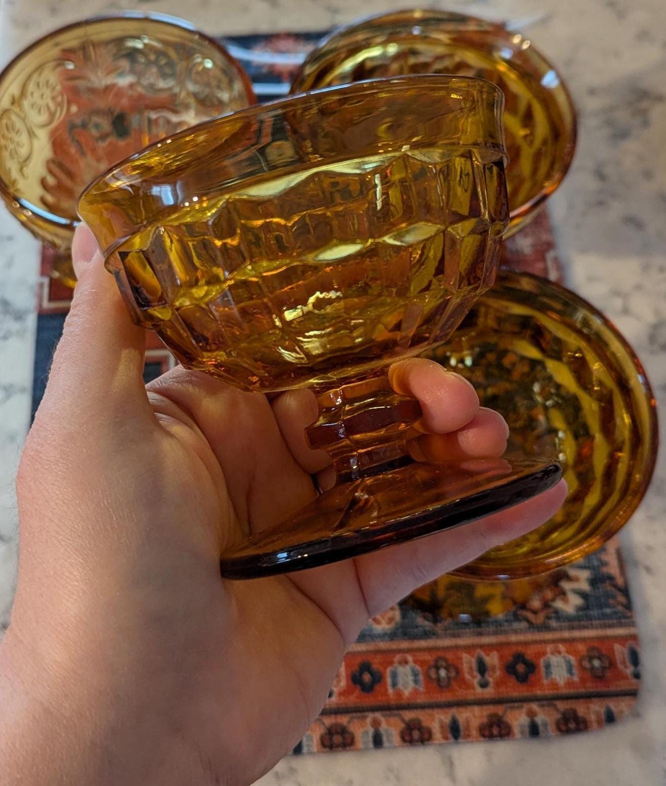 Hand-poured vintage glass candle with coco-soy wax blend, 'Oh, Sugar Cookie!' scent, amber cubist design, 6oz.