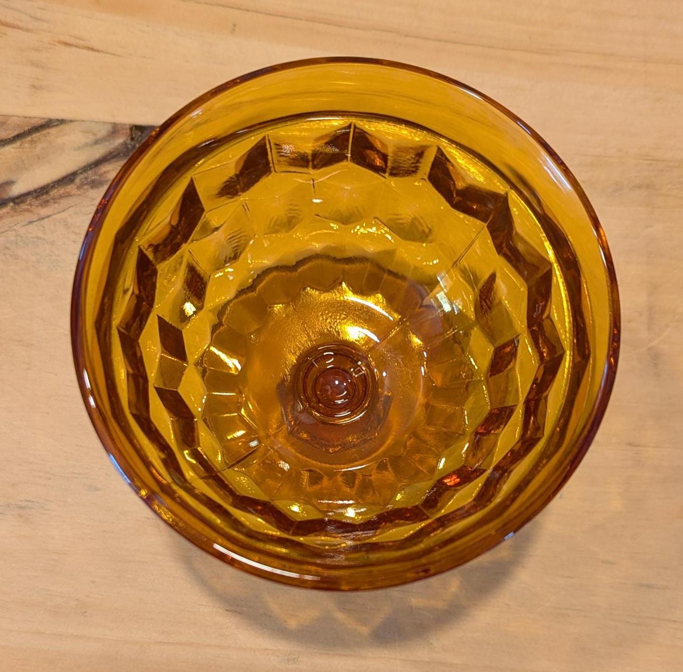 Hand-poured vintage glass candle with coco-soy wax blend, 'Oh, Sugar Cookie!' scent, amber cubist design, 6oz.