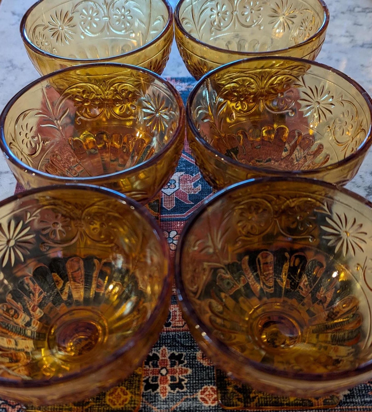 Hand-poured vintage glass candle with coco-soy wax blend, 'Oh, Sugar Cookie!' scent, Daisy amber design, 6oz.