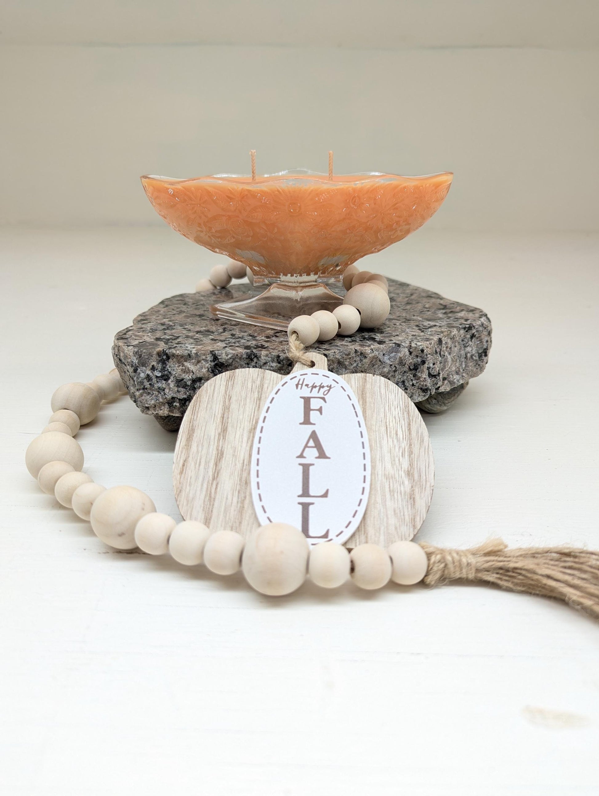 Autumn Leaves Candle – Vintage Glass Pedestal Bowl | Coco Soy Wax | Double Cotton Wicks | Fall Home Decor | Hand Poured 6oz