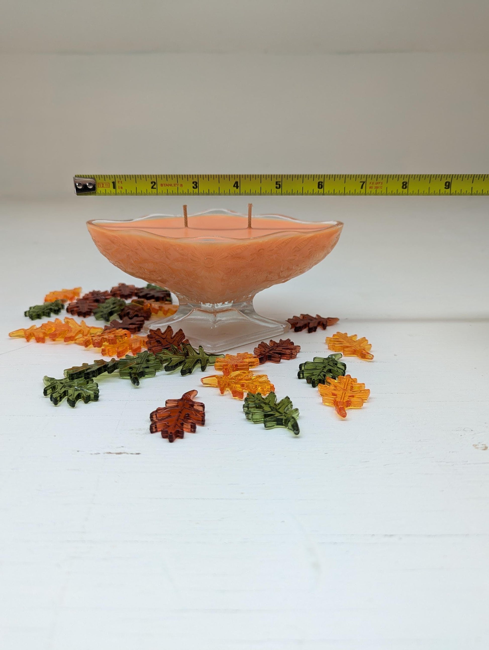 Autumn Leaves Candle – Vintage Glass Pedestal Bowl | Coco Soy Wax | Double Cotton Wicks | Fall Home Decor | Hand Poured 6oz