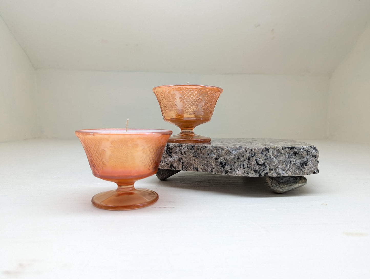 Pumpkin Waffle Candle Duo – 4 oz Vintage Peach Glass | Coco Soy Wax | Cotton Wick | Fall Candle Gift Set | Small Batch Handmade