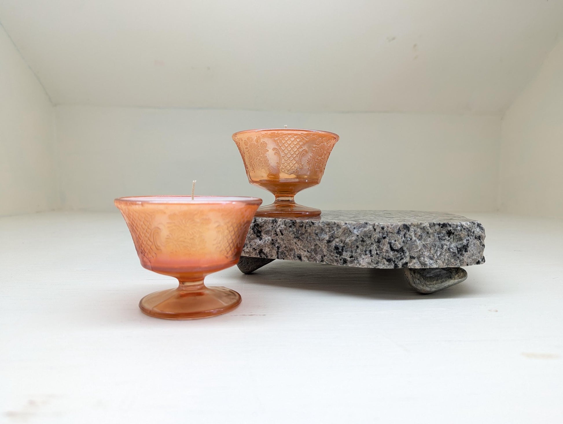 Pumpkin Waffle Candle Duo – 4 oz Vintage Peach Glass | Coco Soy Wax | Cotton Wick | Fall Candle Gift Set | Small Batch Handmade