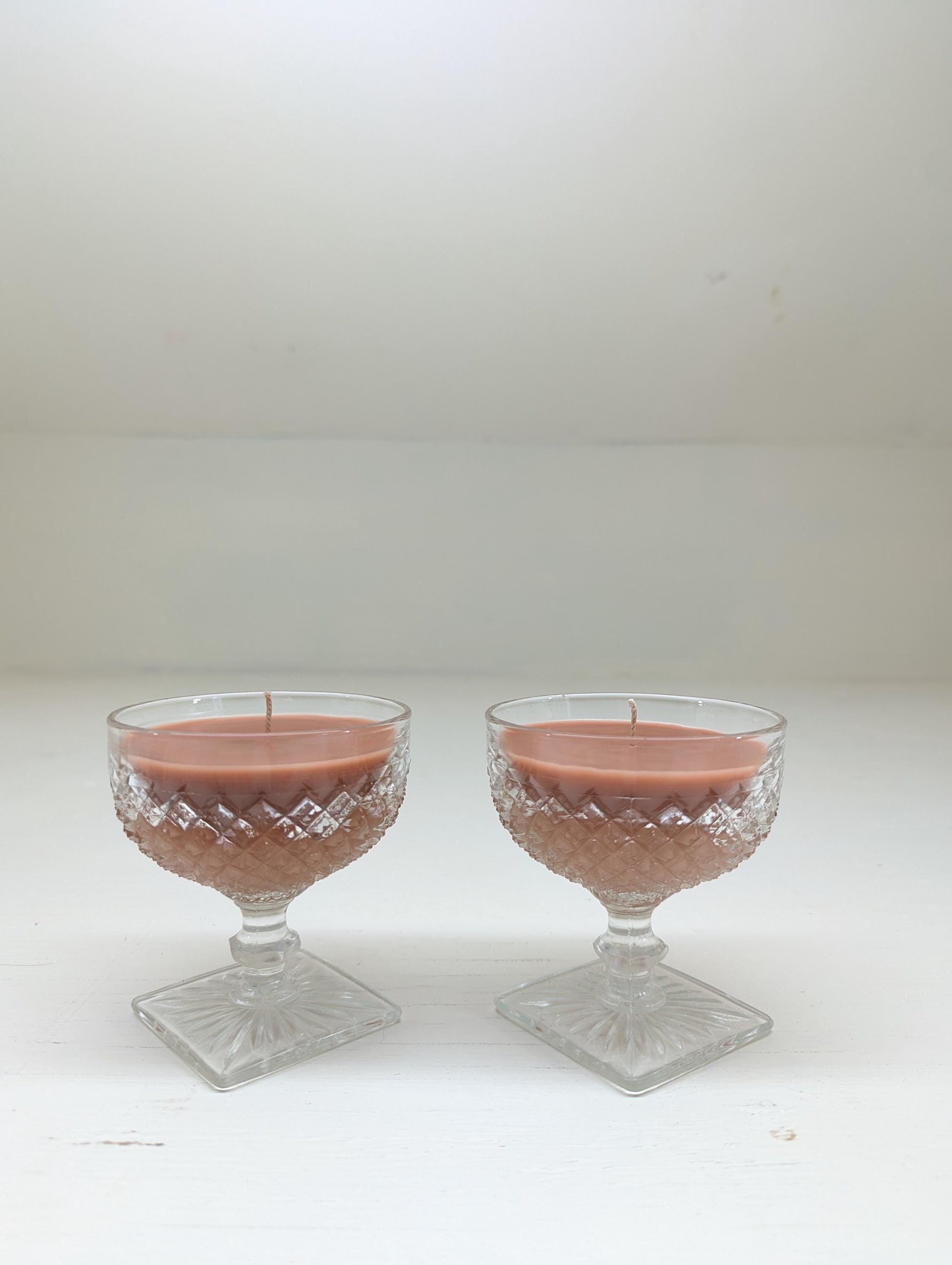Chocolate Pudding Candle Duo – 4 oz Vintage Cut Glass Cups | Coco Soy Wax | Cotton Wick | Upcycled Dessert Candle Gift Set