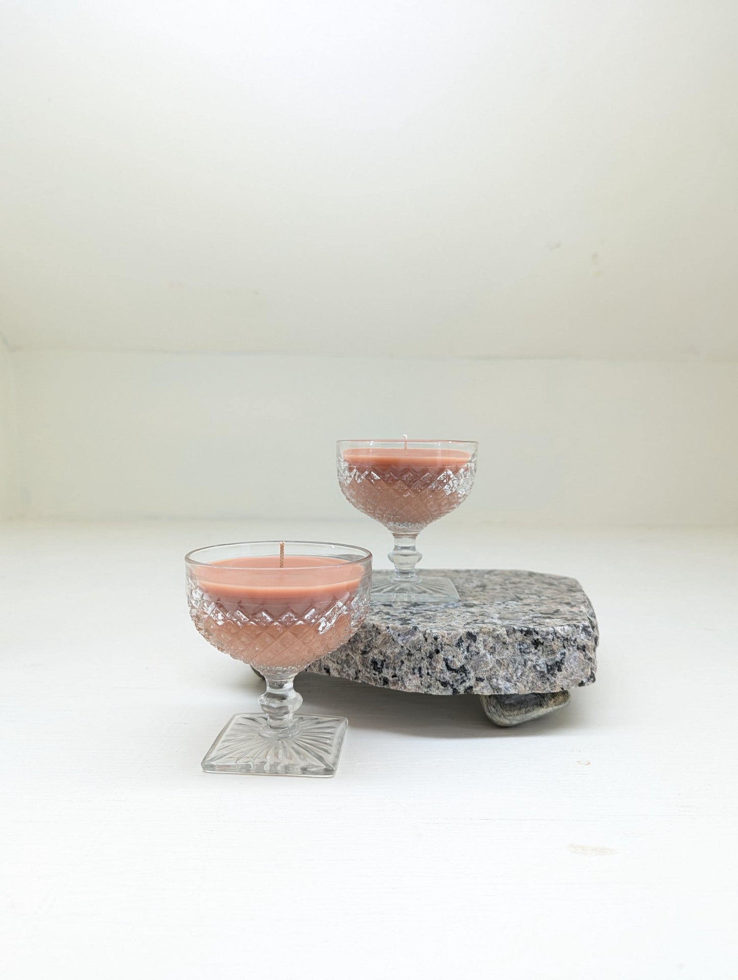 Chocolate Pudding Candle Duo – 4 oz Vintage Cut Glass Cups | Coco Soy Wax | Cotton Wick | Upcycled Dessert Candle Gift Set