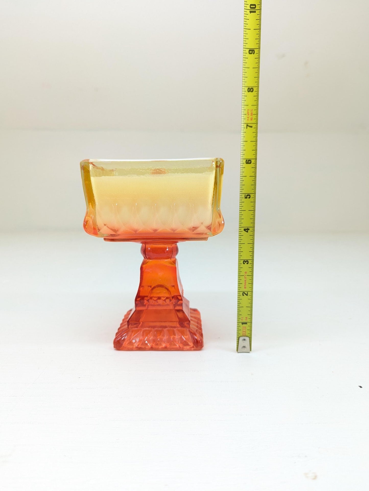 Apple Cider Candle – 10 oz Coco Soy | Vintage Orange Pedestal Glass | Wooden Wick | Hand Poured Autumn Candle
