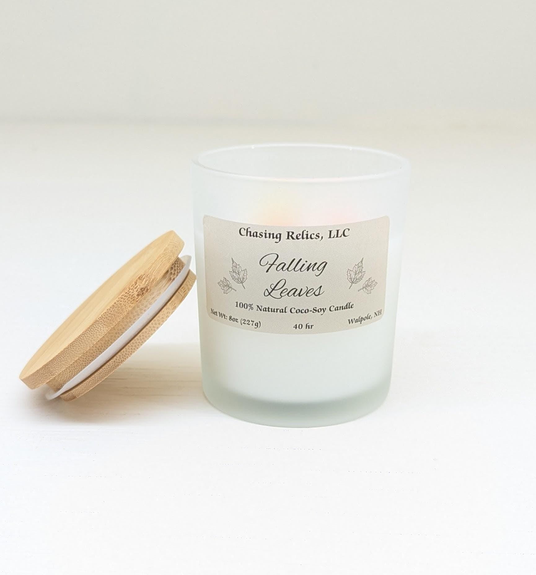 Falling Leaves Coco-Soy Candle - Autumn Scented, Bamboo Lid - 8oz