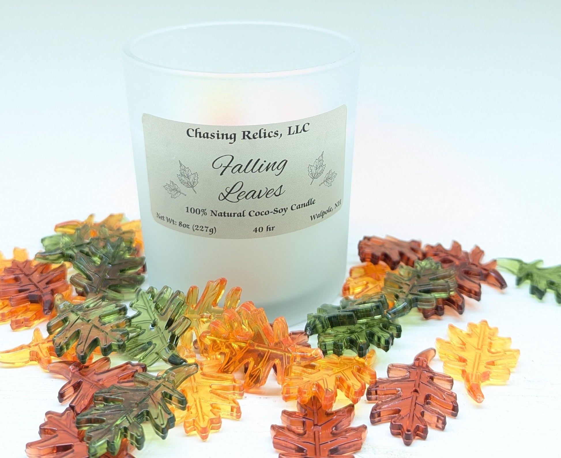 Falling Leaves Coco-Soy Candle - Autumn Scented, Bamboo Lid - 8oz